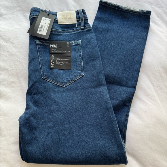 Paige Denim Stella High-rise Straight Leg Sz 32 in Soleil Destructed Wash - Picture 4 of 10